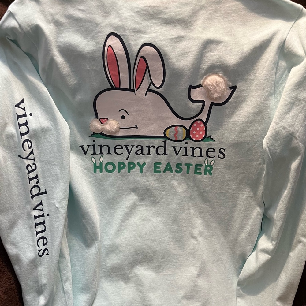 Vineyard Vines NWT Boys XL (18) Aqua Hoppy Easter' Bunny Long-Sleeve Tee